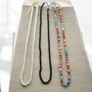 3 pcs Beaded Necklace Black White Multi-color Jewelry Boho-Chic Tribal Western